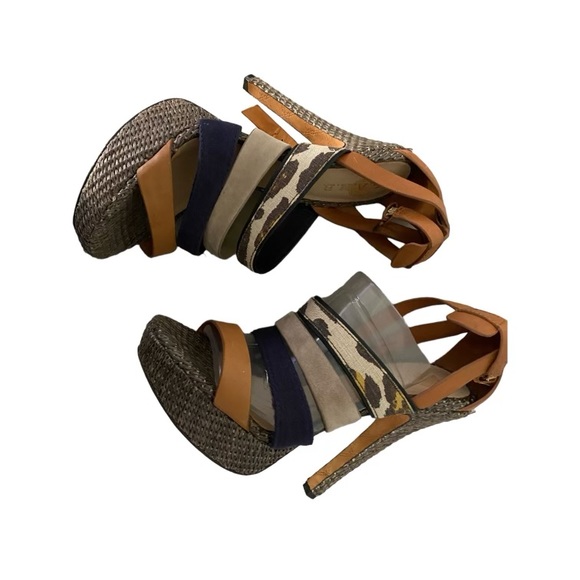 L. A. M. B.  Eben Raffia Strappy Platform Heels - Picture 2 of 7